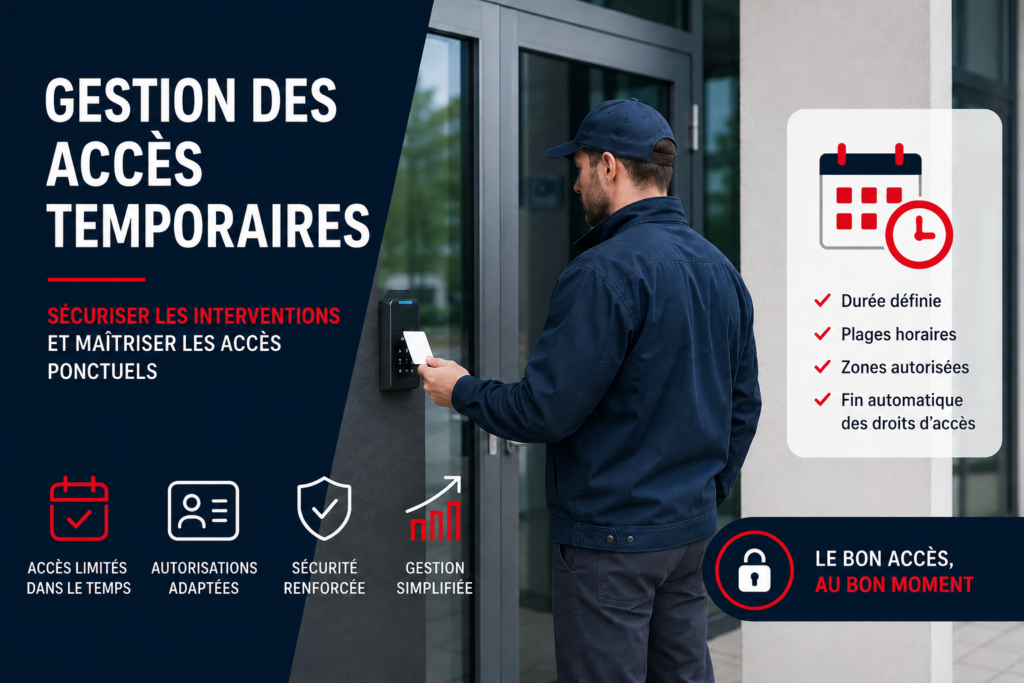 Gestion des accès temporaires permettant de sécuriser les interventions et de maîtriser les accès ponctuels dans les bâtiments professionnels.