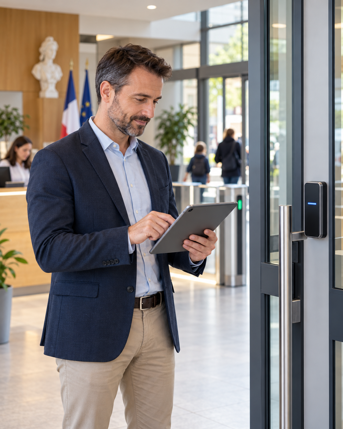 Contrôle d’accès sécurisé dans le hall d’un bâtiment public communal